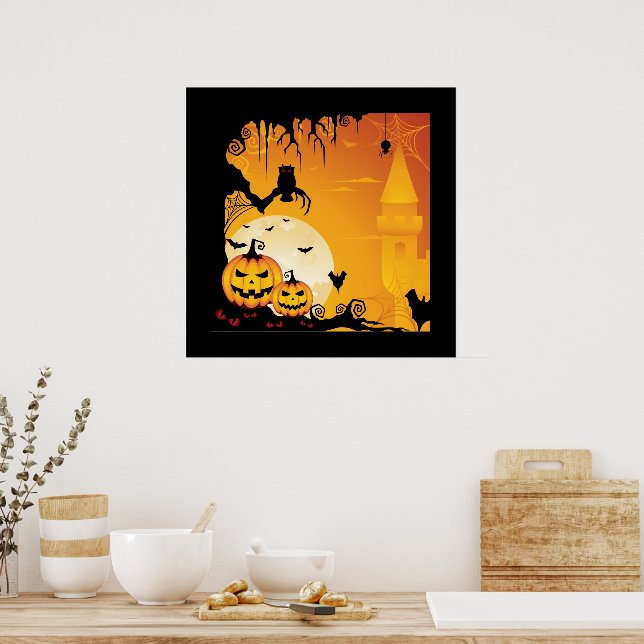Poster Citrouilles et Pleines lunes d'Halloween effrayant (Cuisine)