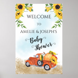 Poster Citrouilles mignons en Camion Automne Baby showe