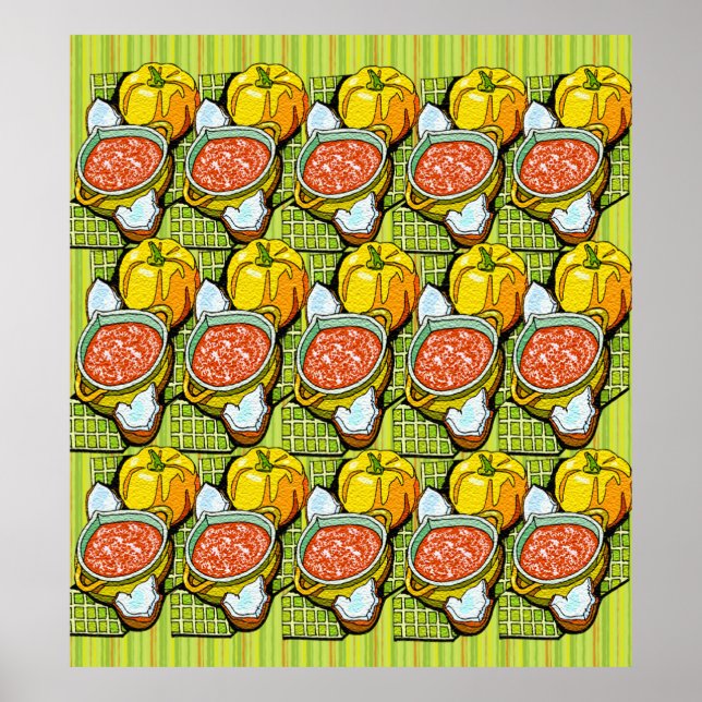 Poster Citrouilles, soupe et Arrière - plan rayé (Devant)