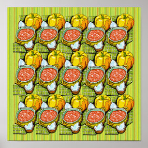 Poster Citrouilles, soupe et Arrière - plan rayé Petit