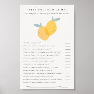 Poster Citrus Citrus Baby shower Devinez Qui maman ou pap