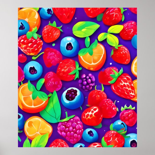 Poster Citrus et baies éclatées (Devant)