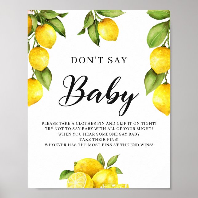 Poster Citrus Lemons à la mode ne pas dire Baby Game Sign (Devant)