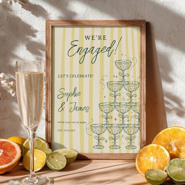 Poster Citrus Yellow Champagne Tower Engagement Welcome (Citrus Yellow Champagne Tower Engagement Welcome Poster)