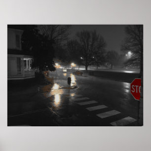 Poster City Street Corner dans une soirée pluvieuse