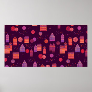 Poster Cityscape main dessinée sans couture motif