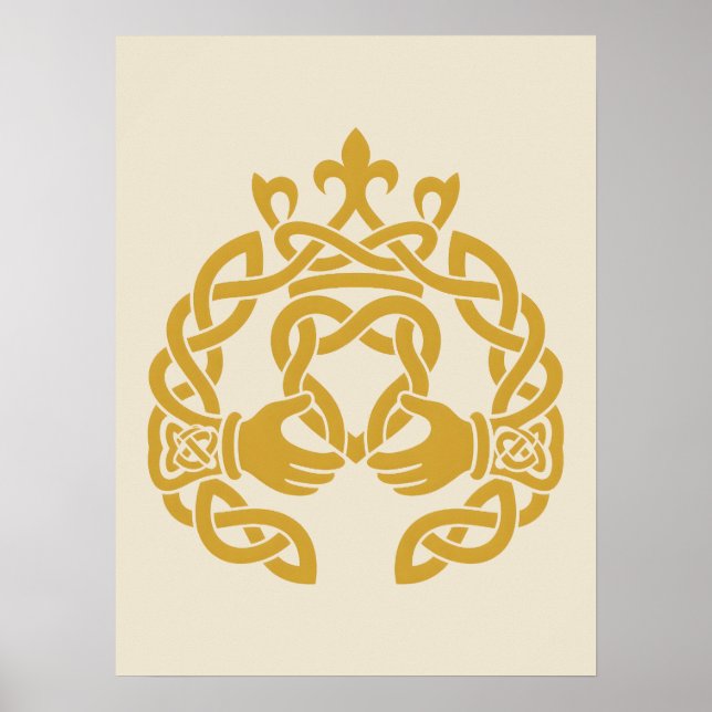 Poster Claddagh à entrelacs doré (Devant)