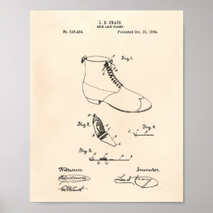 Poster Clamp dentelle de chaussures 1894 Brevet Art vieux