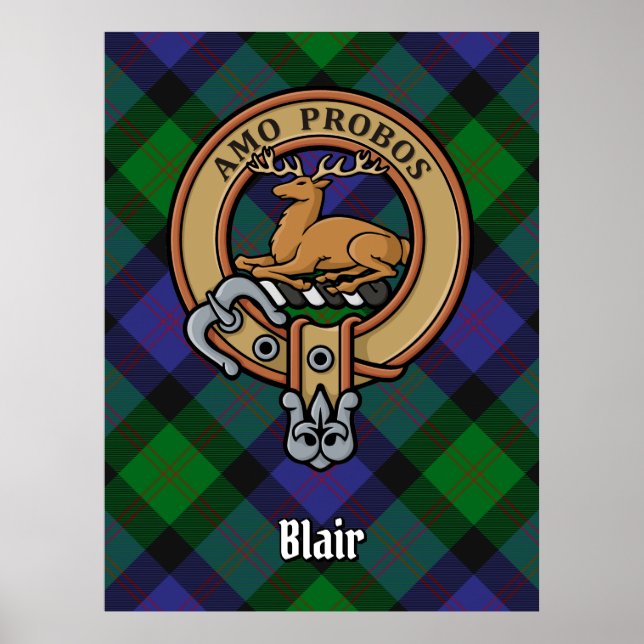 Poster Clan Blair Crest sur Tartan (Devant)