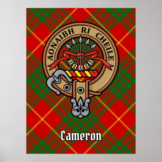 Poster Clan Cameron Crest sur Tartan (Devant)