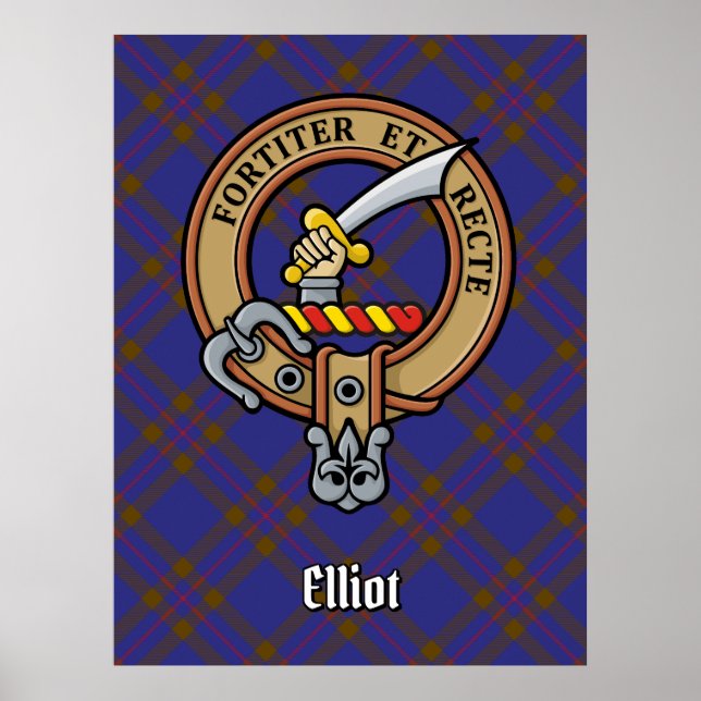 Poster Clan Elliot Crest sur Tartan moderne (Devant)