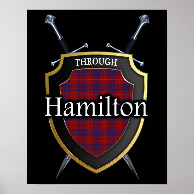 Poster Clan Hamilton Tartan Scottish Shield & Swords (Devant)