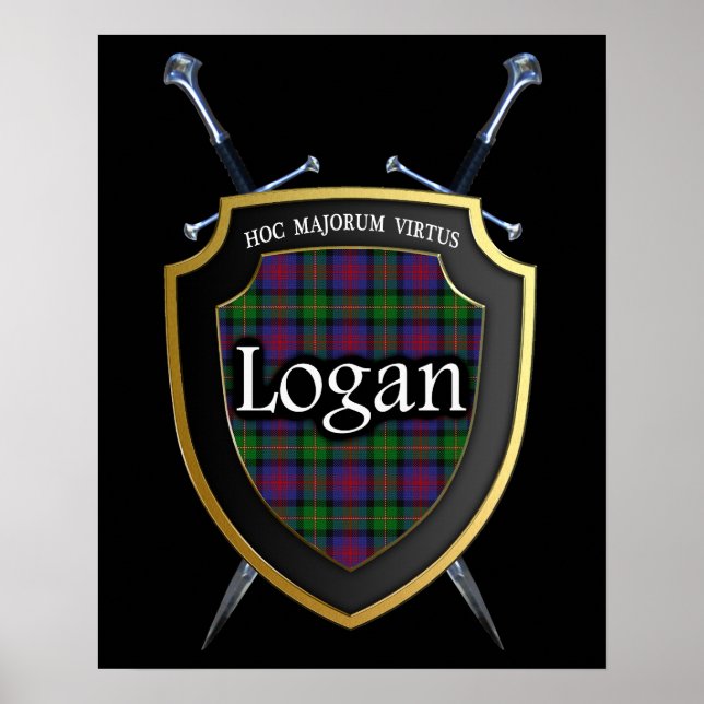 Poster Clan Logan Tartan Scottish Shield & Swords (Devant)