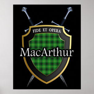Poster Clan MacArthur Tartan Scottish Shield & Swords