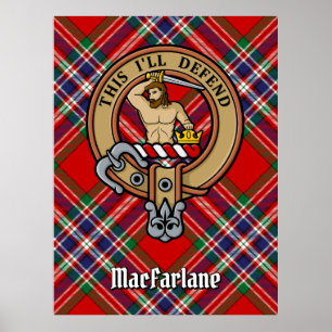 Poster Clan MacFarlane Crest sur Red Tartan