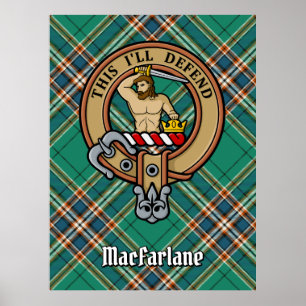 Poster Clan MacFarlane Crest sur Tartan de chasse antique