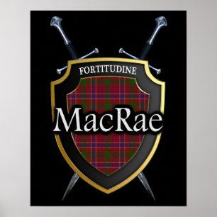 Poster Clan MacRae Tartan Scottish Shield & Swords