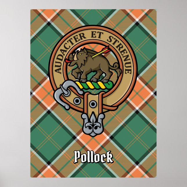 Poster Clan Pollock Crest sur Tartan (Devant)