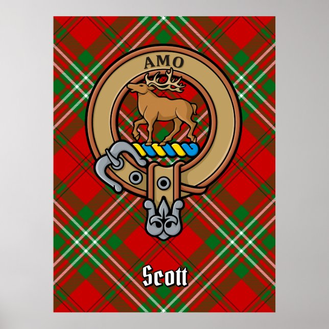 Poster Clan Scott Crest sur Red Tartan (Devant)