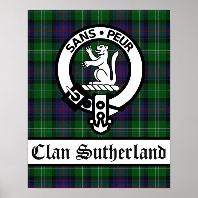 Poster Clan Sutherland Crest Badge et Tartan (Devant)