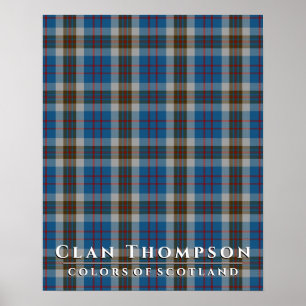 Poster Clan Thompson Couleurs écossais bleu gris Tartan
