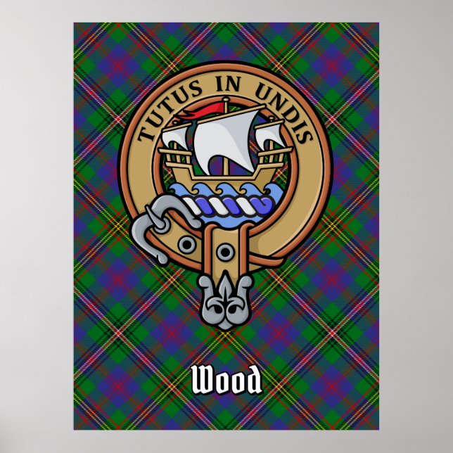 Poster Clan Wood Crest sur Tartan (Devant)