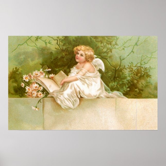 Poster Clapsaddle : Angel avec livre et fleurs (Devant)