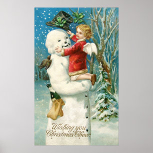 Poster Clapsaddle : Bonhomme de neige avec la fille