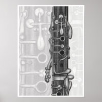 Clarinet Upper Joint en Charcoal Music Art Print