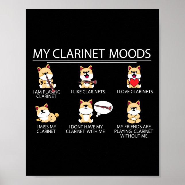 Poster Clarinetist Shiba Inu Chien Musicien Cadeau Clarin (Devant)