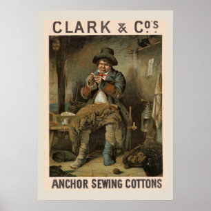 Poster Clarks Ancre coudre Cotons Publicité Vintage