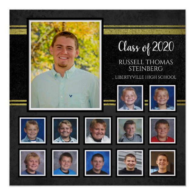 Poster Classe de diplôme de 2020 K-12 Photos Black & Gold (Devant)