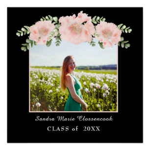 Poster Classe de graduation florale moderne, Fleur rose 2