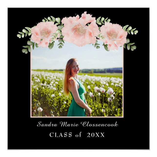 Poster Classe de graduation florale moderne, Fleur rose 2 (Devant)