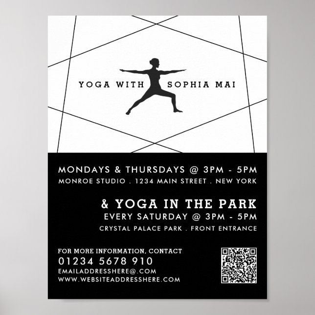 Poster Classe de Yoga Géométrique Noir & Blanc Publicité (Devant)
