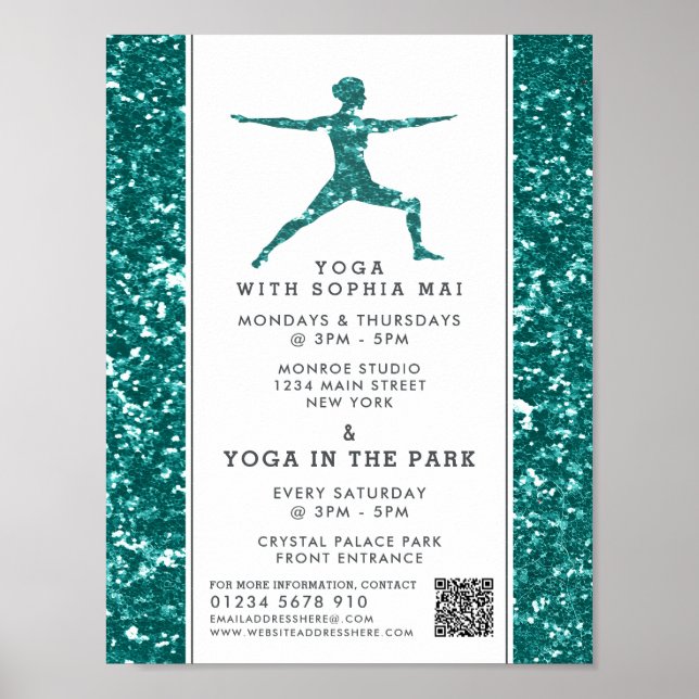 Poster Classe de Yoga Parties scintillant Aqua tendance P (Devant)