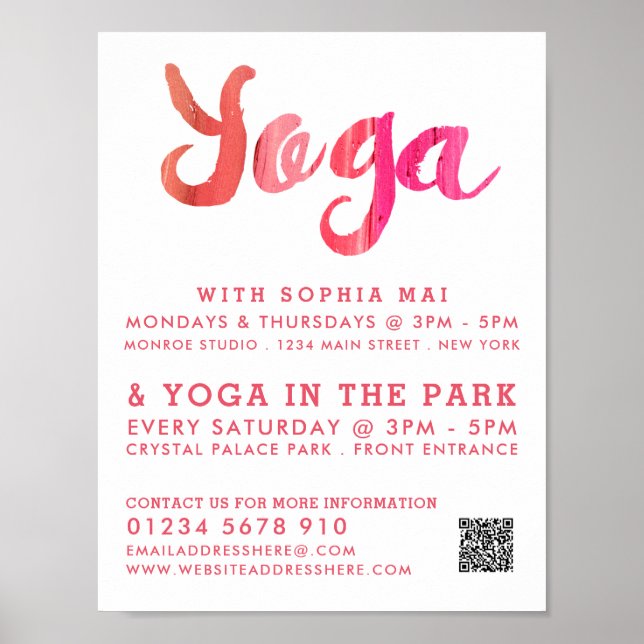 Poster Classe de Yoga rose moderne tendance (Devant)