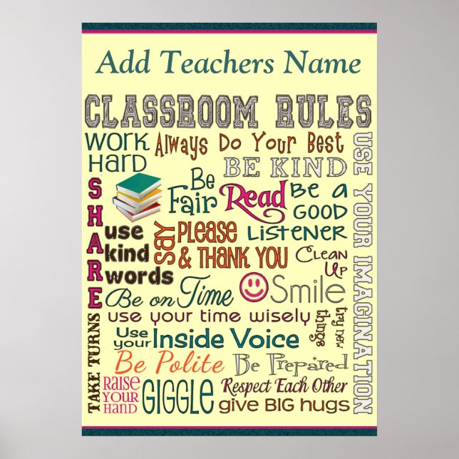 Poster Classe d'enseignant Règle de la chambre Ajouter un (Devant)
