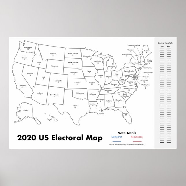 Poster Classe États-Unis Carte du Collège électoral (Devant)