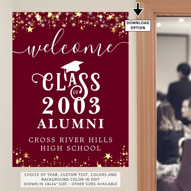 Poster Classe Reunion Welcome Maroon Gold Stars Custom (Créateur téléchargé)