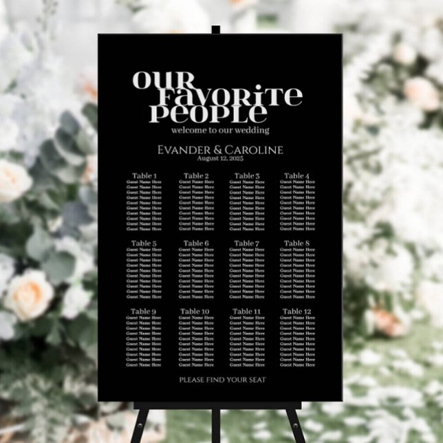 Poster Classement rétrograde élégant en mariage noir (Créateur téléchargé)