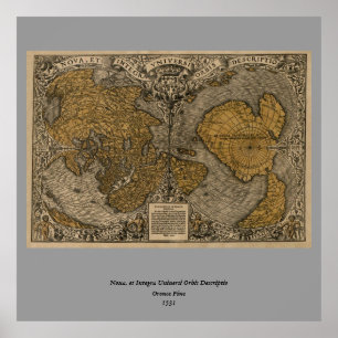Poster Classic 1531 Carte du monde antique par Oronce Fin
