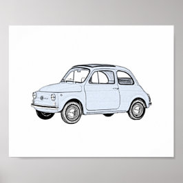 Poster Classic Blue Fiat 500 Style Crayon