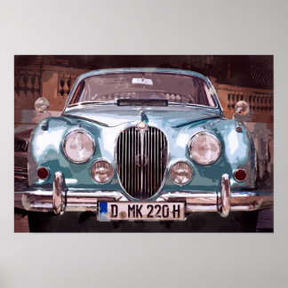Poster Classic Blue Jaguar Sedan