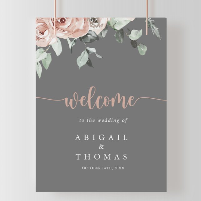 Poster Classic Dusty Pink Rose Floral Wedding Welcome  (Créateur téléchargé)