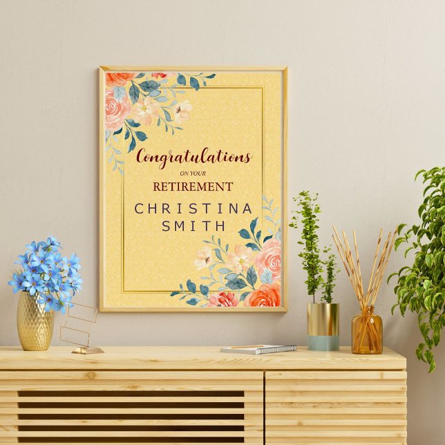 Poster Classic Elegant Floral Aquarelle Parti de retraite (Classic Elegant Floral Watercolor Retirement Party Poster)