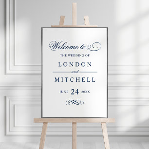 Poster Classic Elegant Marine Mariage Bleu Bienvenue