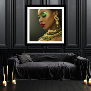 Poster Classic Fashion African emerald green gold  jewel