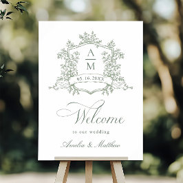 Poster Classic Floral Crest Sage Green Mariage Bienvenue