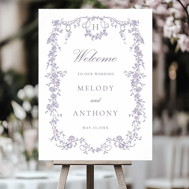 Poster Classic French Lavender Floral Wedding Welcome (Créateur téléchargé)